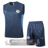 Set Completo Maglia Senza Maniche Formazione Manchester City 2024 2025 Grigio Blu