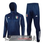 Giacca Felpa Cappuccio Set Completo Italia 2023 Blu Navy Bianco
