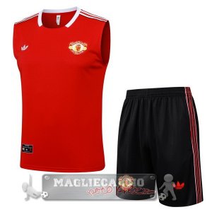 Set Completo Maglia Senza Maniche Formazione Manchester United 2025 2026 Rosso Nero Giallo