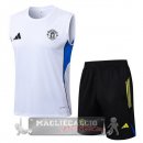 Set Completo Maglia Senza Maniche Formazione Manchester United 2025 2026 Bianco Nero Giallo
