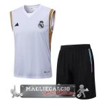 Real Madrid Senza Maniche Formazione Set Completo Maglia Calcio 2023-24 Bianco Giallo Nero