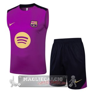 Set Completo Maglia Formazione Senza Maniche Barcelona 2025 2026 Purpureo Giallo