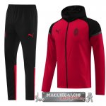 Set Completo Giacca Felpa Cappuccio AC Milan 2024-25 Negro Rojo
