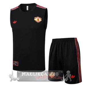 Set Completo Maglia Senza Maniche Formazione Manchester United 2025 2026 Nero Rosso