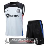 Barcelona Formazione Senza Maniche Set Completo Maglia Calcio 2023-24 Grigio Luce Rosso