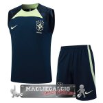 Brasile Senza Maniche Formazione Set Completo Maglia Calcio 2023 Blu Navy III Verde