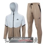 Adidas Set Completo Grigio Giallo Giacca Felpa Cappuccio 2023