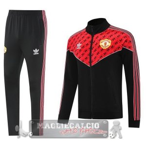 Set Completo Lunga Zip Giacca Manchester United 2025 2026 Nero Rosso