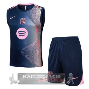 Set Completo Maglia Formazione Senza Maniche Barcelona 2025 2026 Blu Rosa