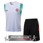 Manchester United Formazione Senza Maniche Set Completo Maglia Calcio 2023-24 Bianco Verde Nero