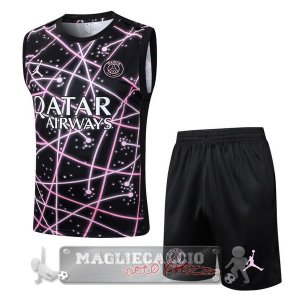 Set Completo Maglia Senza Maniche Formazione Paris Saint Germain 2025 2026 Nero Rosa