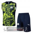Set Completo Maglia Senza Maniche Formazione Manchester City 2024 2025 Blu Navy Verde