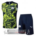 Set Completo Maglia Senza Maniche Formazione Manchester City 2024 2025 Blu Navy Verde