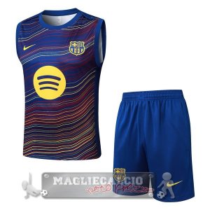 Set Completo Maglia Formazione Senza Maniche Barcelona 2025 2026 Blu Giallo