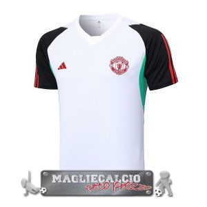 Manchester United Formazione Maglia Calcio 2023-24 Bianco Nero Rosso