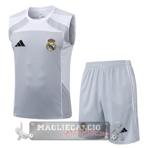 Set Completo Maglia Senza Maniche Formazione Real Madrid 2025 2026 Grigio Bianco