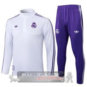 Set Completo Felpa Allenamento Formazione Real Madrid 2025 2026 Bianco Purpureo