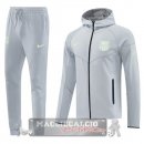 Set Completo Lunga Zip Giacca Felpa Cappuccio Barcelona 2025 2026 Grigio Luce