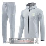 Set Completo Lunga Zip Giacca Felpa Cappuccio Barcelona 2025 2026 Grigio Luce
