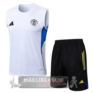 Set Completo Maglia Senza Maniche Formazione Manchester United 2025 2026 Bianco Nero Giallo