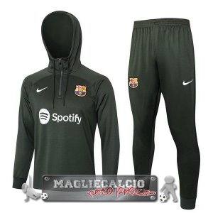 Giacca Felpa Cappuccio Set Completo Barcelona 2023-24 Verde Navy