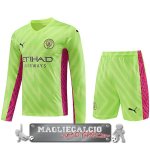 Tailandia Portiere Manica Lunga Maglia Calcio Set Completo Uomo Manchester City 2023-24 Giallo Verde