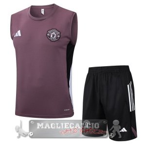 Set Completo Maglia Senza Maniche Formazione Manchester United 2025 2026 Purpureo Nero