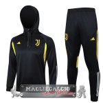 Set Completo Felpa Cappuccio Bambino Juventus 2023-24 Nero Bianco Giallo