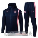 Set Completo Lunga Zip Giacca Felpa Cappuccio Barcelona 2025 2026 Blu Navy Rosa