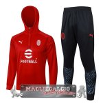 Giacca Felpa Cappuccio Set Completo AC Milan 2023-24 Rosso Nero
