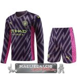 Tailandia Portiere Manica Lunga Maglia Calcio Set Completo Uomo Manchester City 2023-24 Purpureo