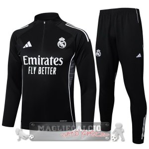 Set Completo Felpa Allenamento Formazione Real Madrid 2025 2026 Nero I Bianco