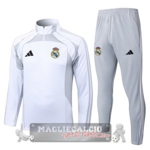 Set Completo Felpa Allenamento Formazione Real Madrid 2025 2026 Bianco Grigio