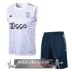Ajax Formazione Senza Maniche Set Completo Maglia Calcio 2023-24 Bianco Blu Navy