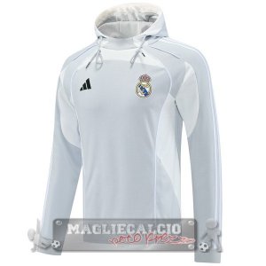 Felpa Cappuccio Real Madrid 2025 2026 Grigio Bianco