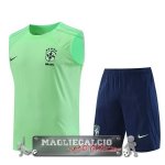 Brasile Senza Maniche Formazione Set Completo Maglia Calcio 2023 Verde I Blu Navy