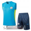 Set Completo Maglia Senza Maniche Formazione Manchester City 2024 2025 Blu Verde Grigio