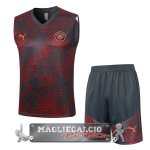 Manchester City Formazione Senza Maniche Set Completo Maglia Calcio 2023-2024 Rosso Grigio