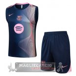 Set Completo Maglia Formazione Senza Maniche Barcelona 2025 2026 Blu Rosa