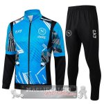Set Completo Ropa Deportiva Con Cremallera Larga Napoli 2024 2025 Blu Nero