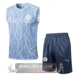 Set Completo Maglia Senza Maniche Formazione Manchester City 2024 2025 Blu Luce Grigio