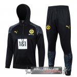Giacca Felpa Cappuccio Set Completo Borussia Dortmund 2023-24 Nero Grigio