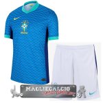 Brasile Set Completo Bambino Maglia Calcio Away 2024 Blu Bianco