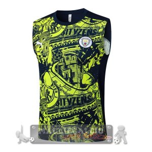Maglia Senza Maniche Formazione Manchester City 2024 2025 Blu Navy Verde