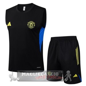 Set Completo Maglia Senza Maniche Formazione Manchester United 2025 2026 Nero Giallo