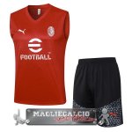 AC Milan Senza Maniche Formazione Set Completo Maglia Calcio 2023-24 Rosso Nero Grigio