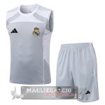 Set Completo Maglia Senza Maniche Formazione Real Madrid 2025 2026 Grigio Bianco