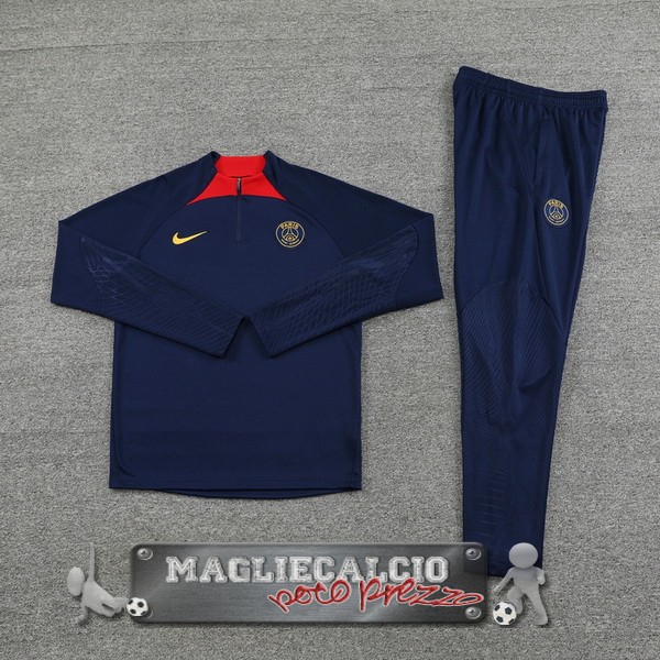 Felpa Da Allenamento Set Completo Paris Saint Germain 2023-24 Blu Navy II Rosso
