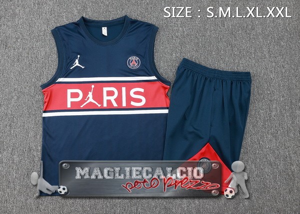 Formazione Senza Maniche Set Completo Paris Saint Germain 2023-24 Blu Navy I Rosso