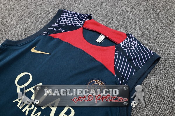 Formazione Senza Maniche Set Completo Paris Saint Germain 2023-24 Blu Rosso Purpureo